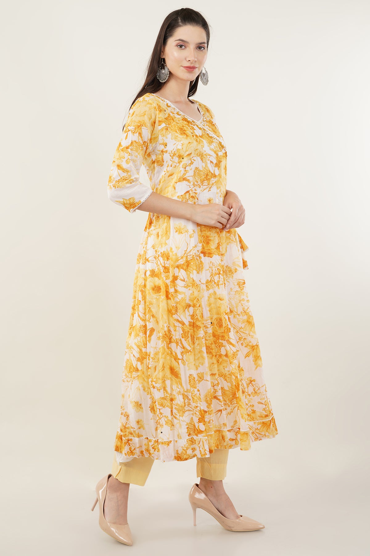 Mulmul cotton yellow Gown