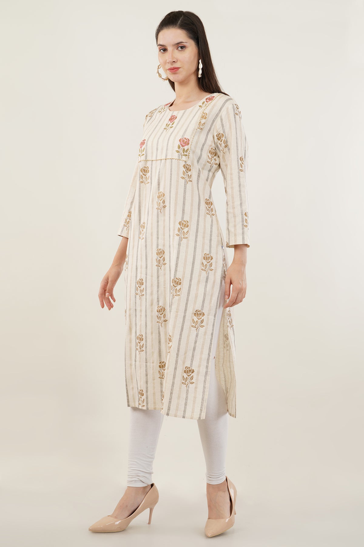 Cream Color Cotton Flex Kurti