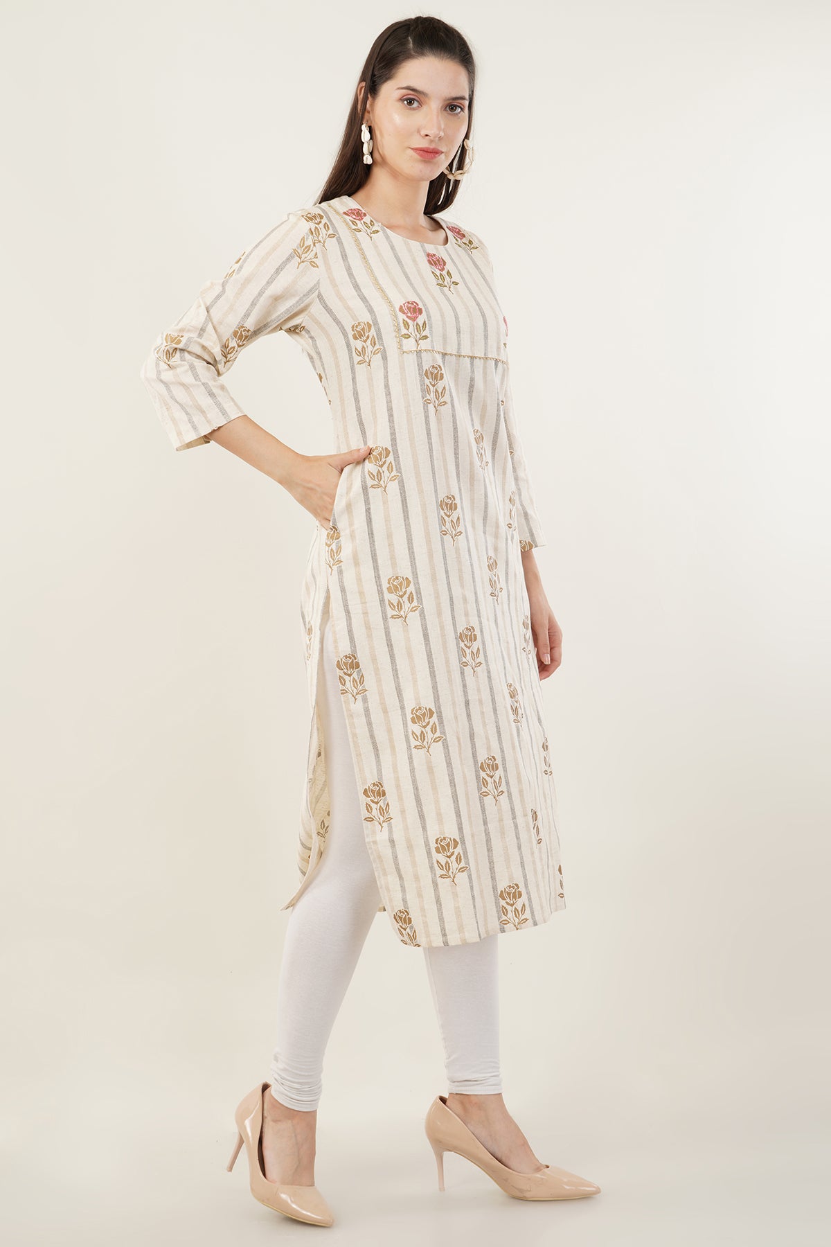 Cream Color Cotton Flex Kurti