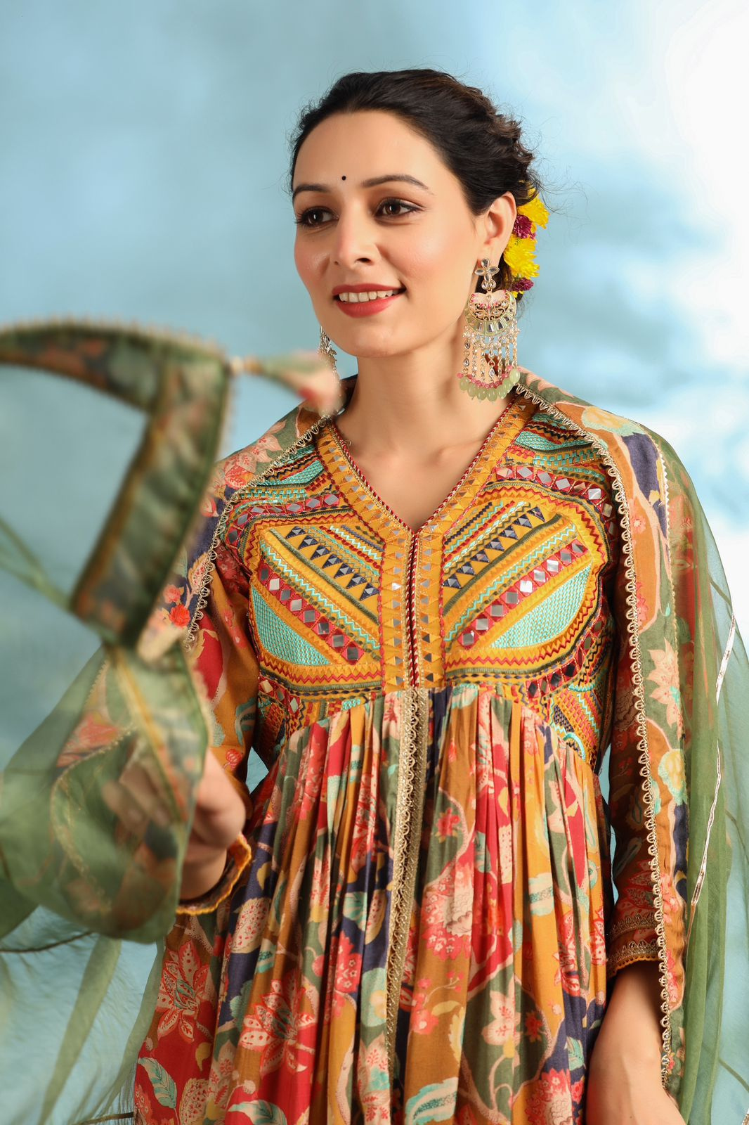 Alia pattern Muslin Kurti with Organza Dupatta