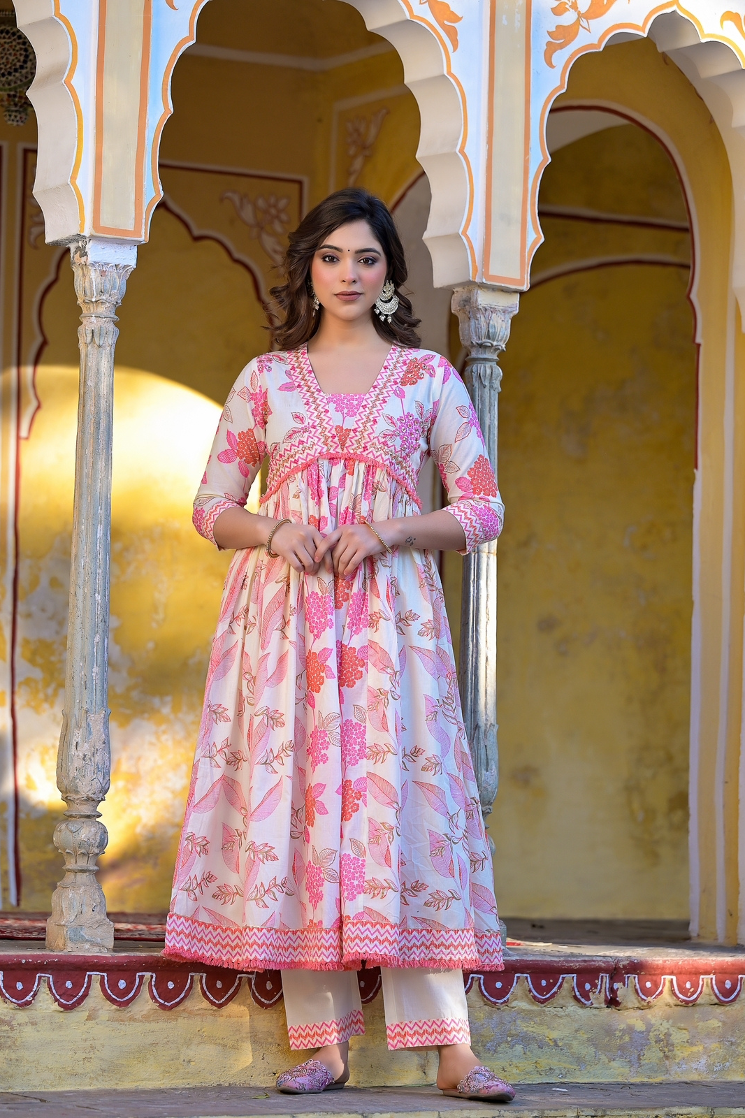 Alia Cut Designer Pink and White Kurti set