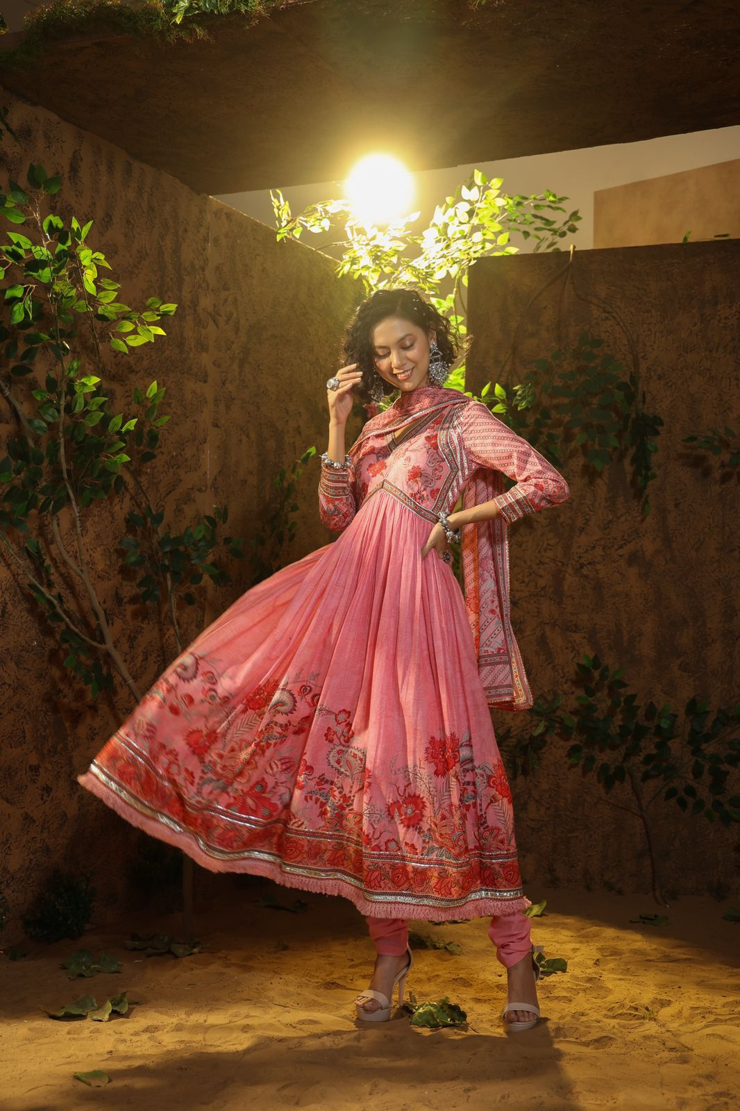 Alia Bhatt in Floral Printed Pink Kurta With Palazzo from Raw Mango's –  Lady India
