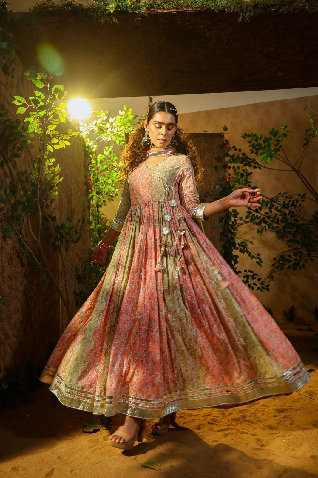 Multicolor Angrakha Style Cotton Gown – CrazeStudio
