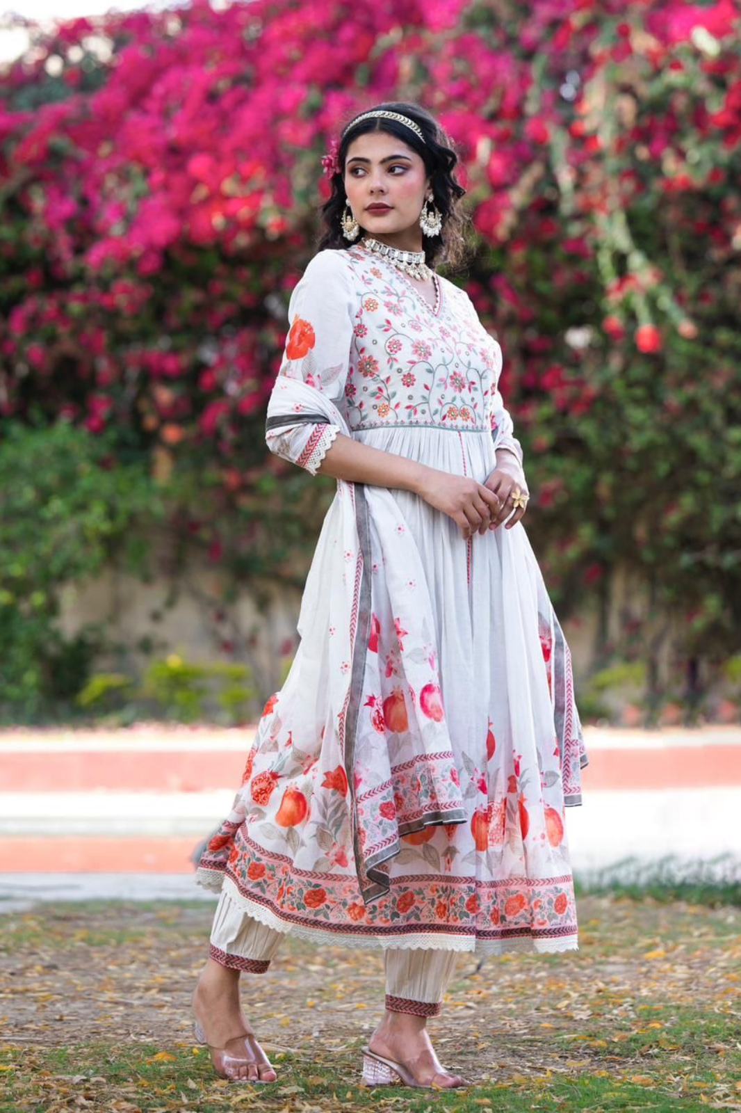 Buy Rayon Off White Anarkali Suit Online -